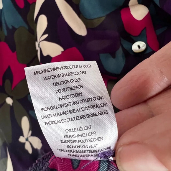 Haver & Blair London Bold Floral Silky Long Sleeve Button Front Blouse Size LG - Picture 7 of 9